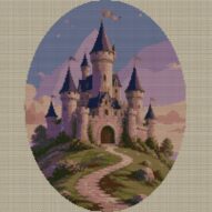 little_castle full cross stitch design mockup without frame, realistic embroidery preview