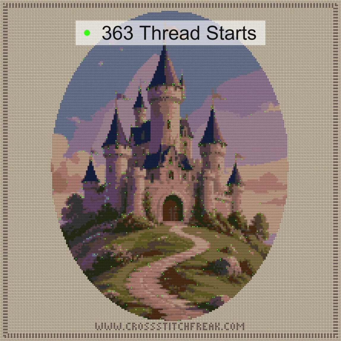 little_castle thread start point map little_castle cross stitch start point map with highlighted thread start positions in the full design