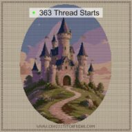 little_castle cross stitch start point map with highlighted thread start positions in the full design