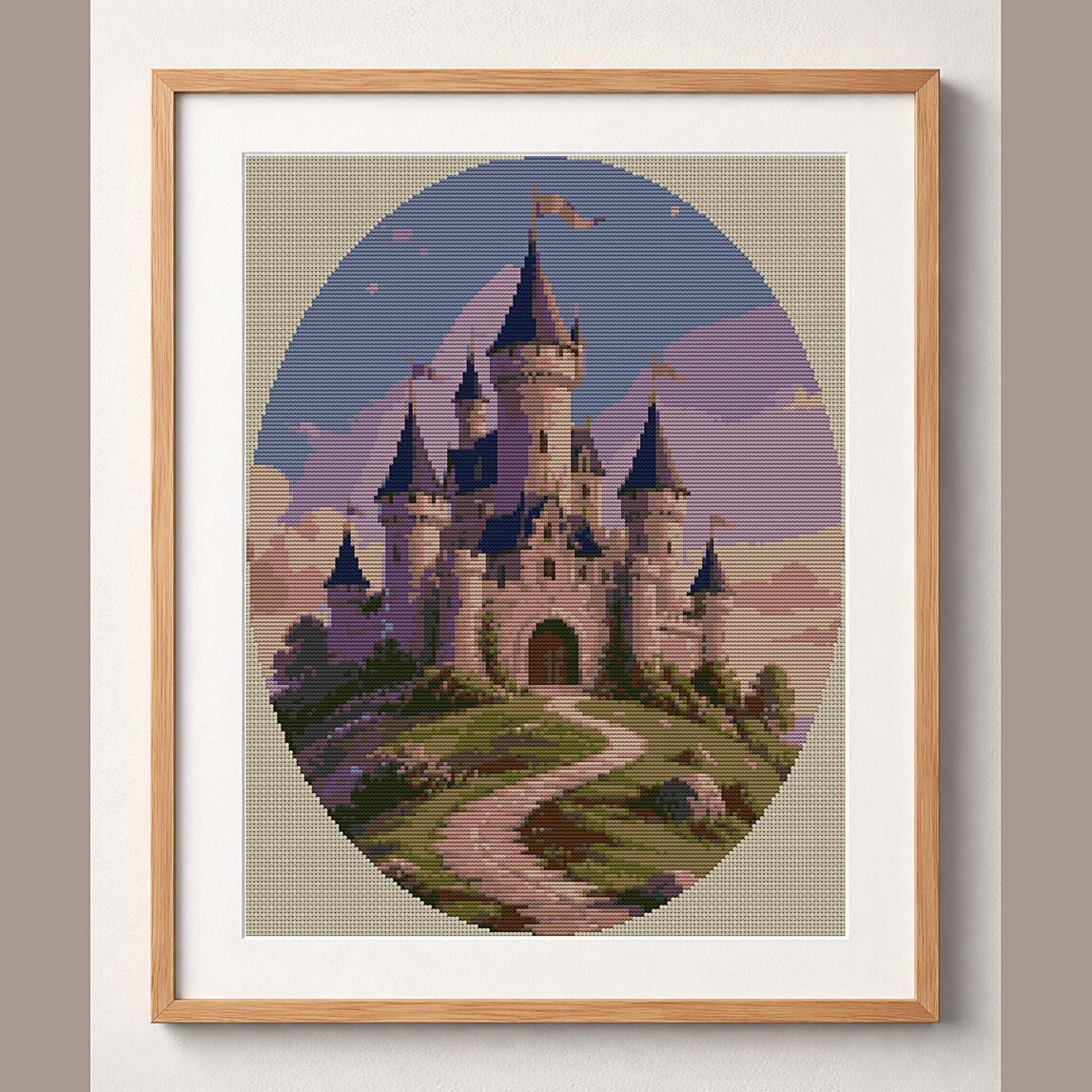 little_castle framed cross stitch mockup little_castle framed cross stitch mockup, realistic finished embroidery design, PDF pattern digital download