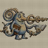 alien-teacher full cross stitch design mockup without frame, realistic embroidery preview