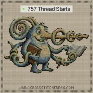 alien-teacher cross stitch start point map with highlighted thread start positions in the full design