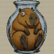 capybara-in-glass full cross stitch design mockup without frame, realistic embroidery preview