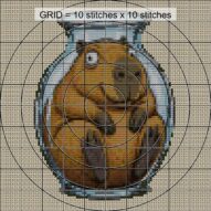capybara-in-glass close-up cross stitch detail showing color changes, confetti areas and stitch texture