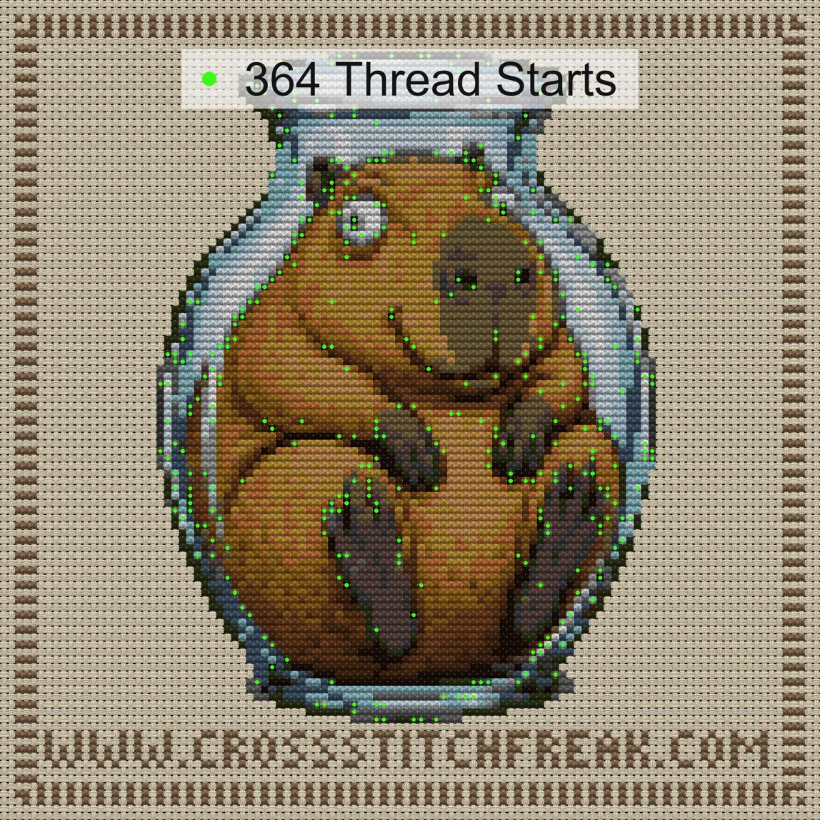 capybara-in-glass cross stitch start point map with highlighted thread start positions in the full design