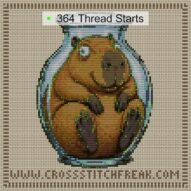 capybara-in-glass cross stitch start point map with highlighted thread start positions in the full design