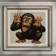cheeky-monkey alternative framed cross stitch mockup, realistic finished embroidery presentation