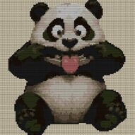 cheeky-panda full cross stitch design mockup without frame, realistic embroidery preview