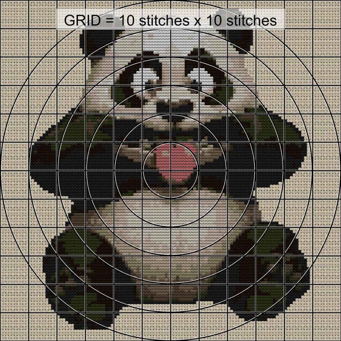 cheeky-panda close-up cross stitch detail showing color changes, confetti areas and stitch texture