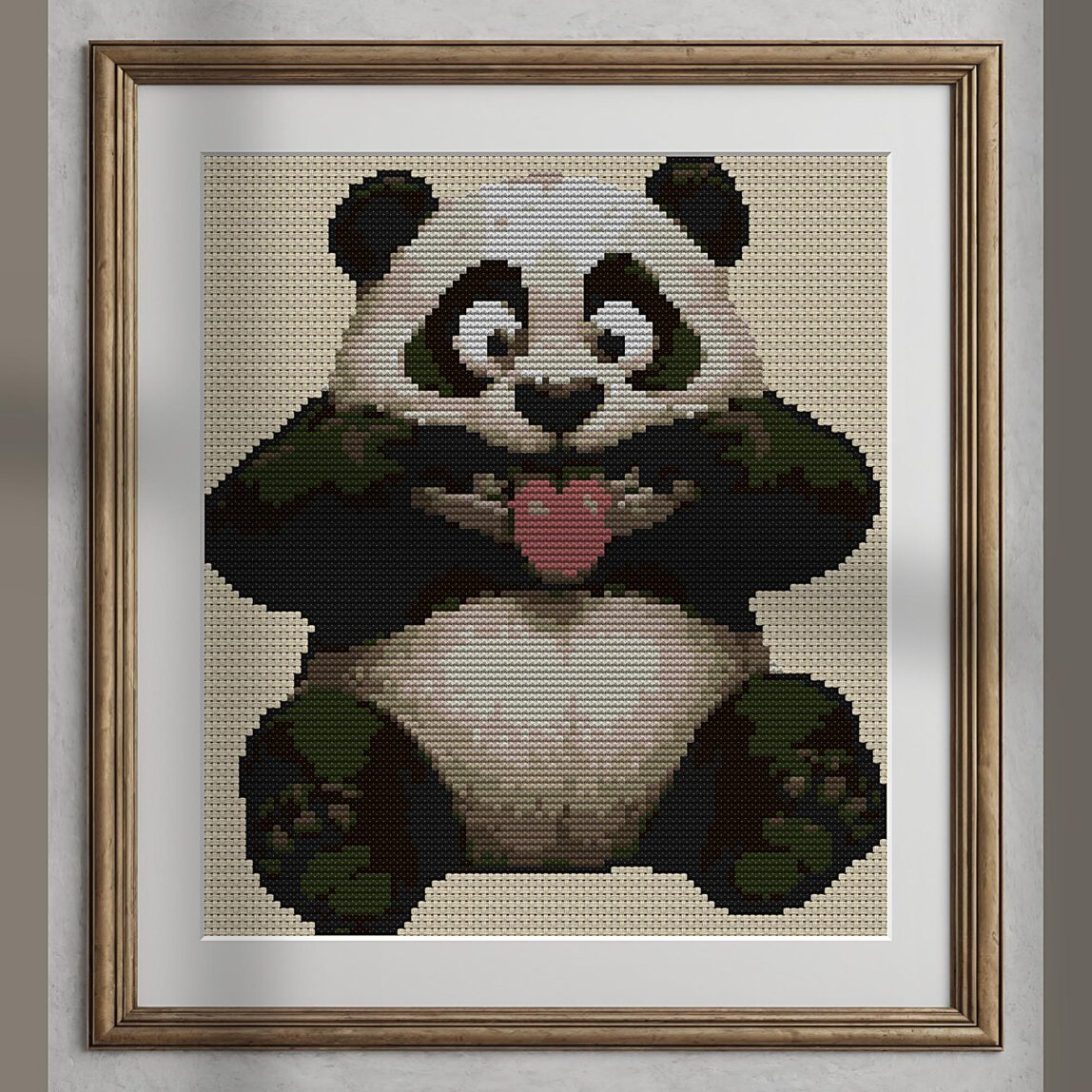 cheeky-panda alternative framed cross stitch mockup, realistic finished embroidery presentation