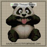 cheeky-panda cross stitch start point map with highlighted thread start positions in the full design