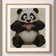 cheeky-panda framed cross stitch mockup, realistic finished embroidery design, PDF pattern digital download