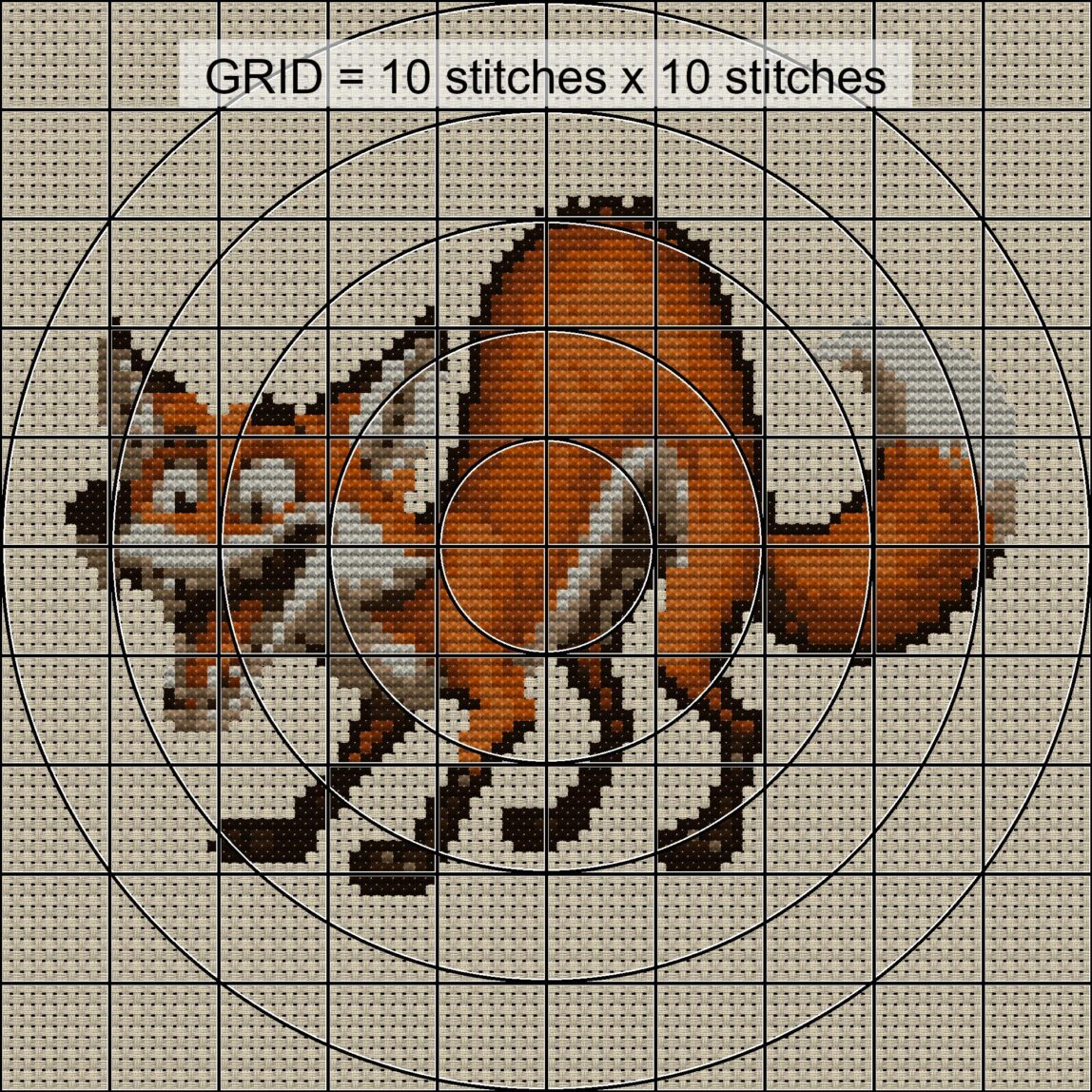 clever-fox close-up cross stitch detail showing color changes, confetti areas and stitch texture