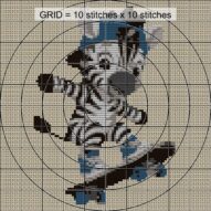 baby-zebra-skateboarding close-up cross stitch detail showing color changes, confetti areas and stitch texture
