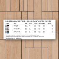 baby-zebra-skateboarding thread color chart with DMC, Anchor, Sullivans, J&P Coats and Maxi color references