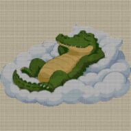 crocodile-in-cloud-bed full cross stitch design mockup without frame, realistic embroidery preview
