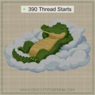 crocodile-in-cloud-bed cross stitch start point map with highlighted thread start positions in the full design