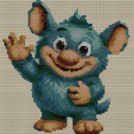 cute-monster full cross stitch design mockup without frame, realistic embroidery preview