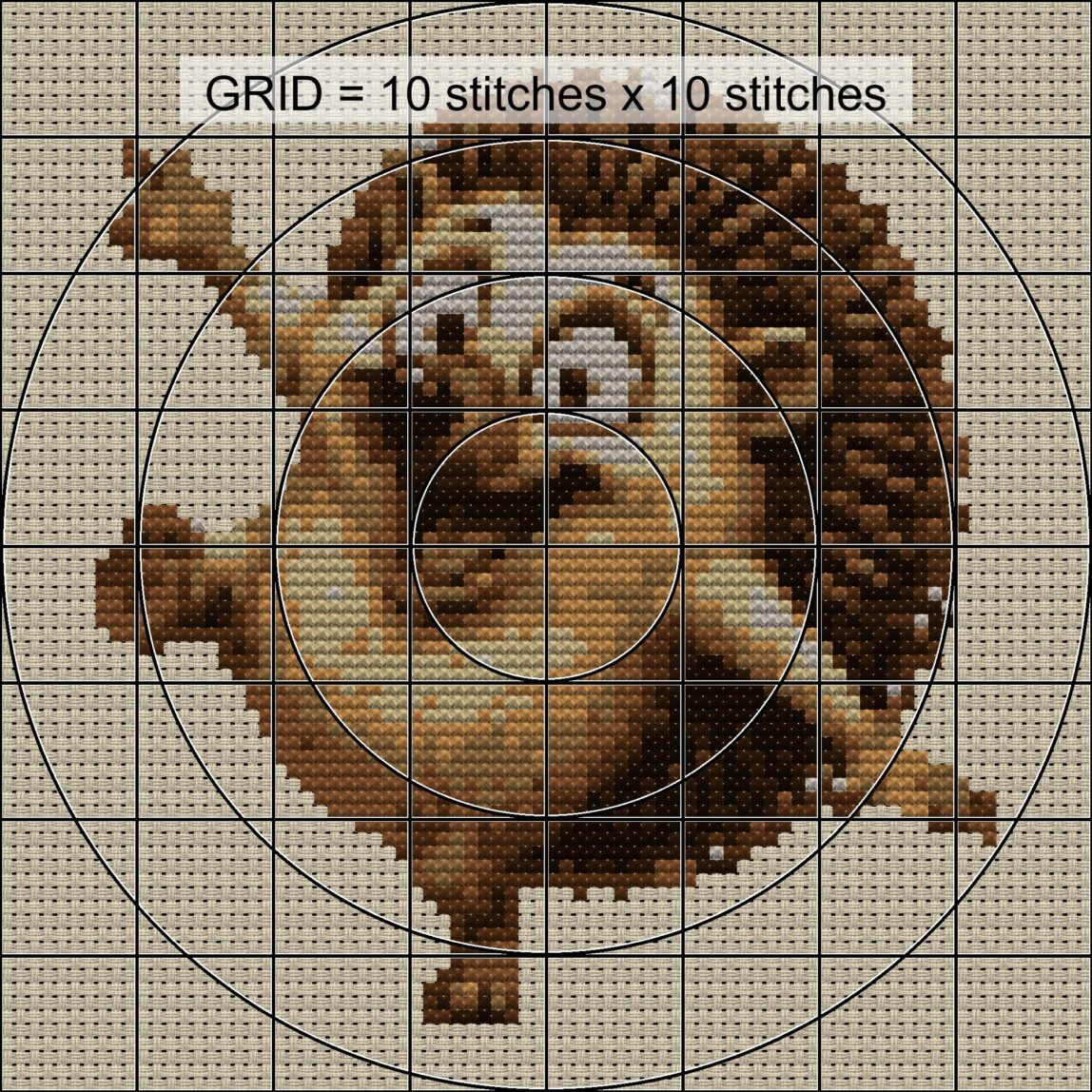dancing-hedgehog close-up cross stitch detail showing color changes, confetti areas and stitch texture
