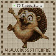 dancing-hedgehog cross stitch start point map with highlighted thread start positions in the full design