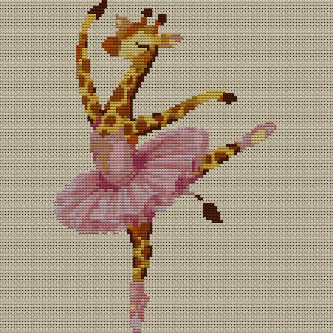 giraffe-dancing-ballet full cross stitch design mockup without frame, realistic embroidery preview
