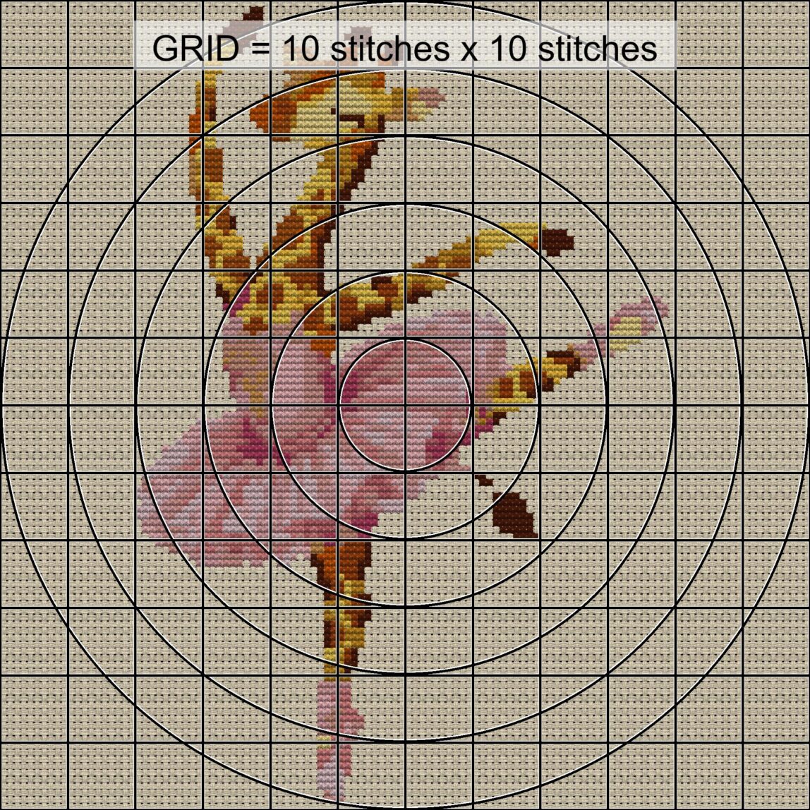 giraffe-dancing-ballet close-up cross stitch detail showing color changes, confetti areas and stitch texture