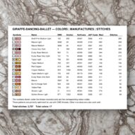 giraffe-dancing-ballet thread color chart with DMC, Anchor, Sullivans, J&P Coats and Maxi color references