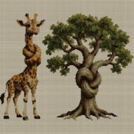 giraffe-tree-knot full cross stitch design mockup without frame, realistic embroidery preview