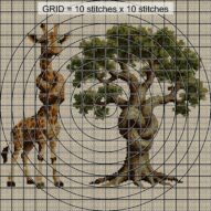 giraffe-tree-knot close-up cross stitch detail showing color changes, confetti areas and stitch texture