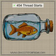 goldfish-in-bottle cross stitch start point map with highlighted thread start positions in the full design