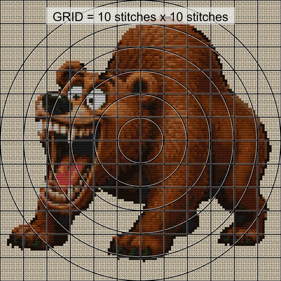 grizzly-bear close-up cross stitch detail showing color changes, confetti areas and stitch texture