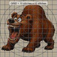 grizzly-bear close-up cross stitch detail showing color changes, confetti areas and stitch texture