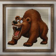 grizzly-bear alternative framed cross stitch mockup, realistic finished embroidery presentation