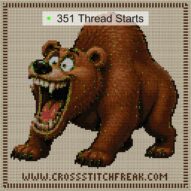 grizzly-bear cross stitch start point map with highlighted thread start positions in the full design