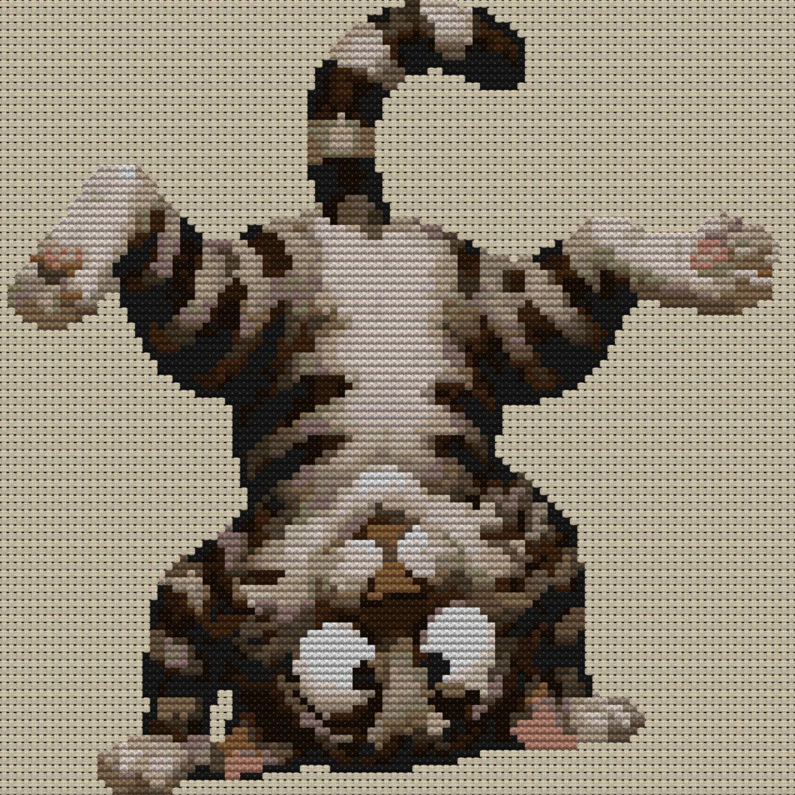 handstand-cat full design mockup without frame handstand-cat full cross stitch design mockup without frame, realistic embroidery preview