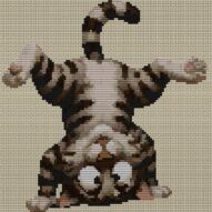 handstand-cat full cross stitch design mockup without frame, realistic embroidery preview