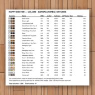 happy-beaver thread color chart with DMC, Anchor, Sullivans, J&P Coats and Maxi color references