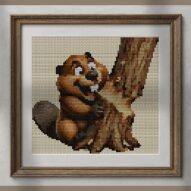 happy-beaver alternative framed cross stitch mockup, realistic finished embroidery presentation