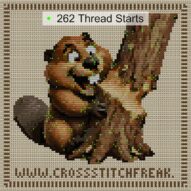 happy-beaver cross stitch start point map with highlighted thread start positions in the full design
