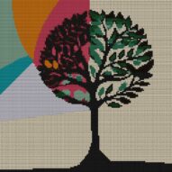 modern-tree-of-life full cross stitch design mockup without frame, realistic embroidery preview
