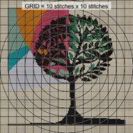 modern-tree-of-life close-up cross stitch detail showing color changes, confetti areas and stitch texture