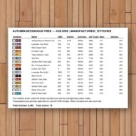 autumn-deciduous-tree thread color chart with DMC, Anchor, Sullivans, J&P Coats and Maxi color references