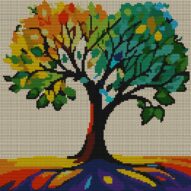 impressionist-tree full cross stitch design mockup without frame, realistic embroidery preview