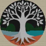 simple-tree-of-life full cross stitch design mockup without frame, realistic embroidery preview