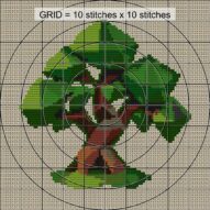 cubist-tree close-up cross stitch detail showing color changes, confetti areas and stitch texture