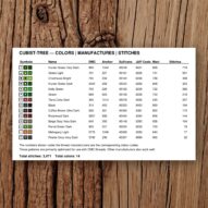 cubist-tree thread color chart with DMC, Anchor, Sullivans, J&P Coats and Maxi color references
