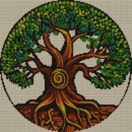 thick-trunk-tree full cross stitch design mockup without frame, realistic embroidery preview