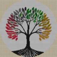 minimal-tree-of-life full cross stitch design mockup without frame, realistic embroidery preview