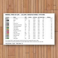 minimal-tree-of-life thread color chart with DMC, Anchor, Sullivans, J&P Coats and Maxi color references