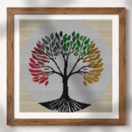 minimal-tree-of-life alternative framed cross stitch mockup, realistic finished embroidery presentation